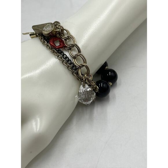 Betsey Johnson Whistle Red Lips Black Beads Black Beads Bow Stretch Bracelet - Picture 10 of 16